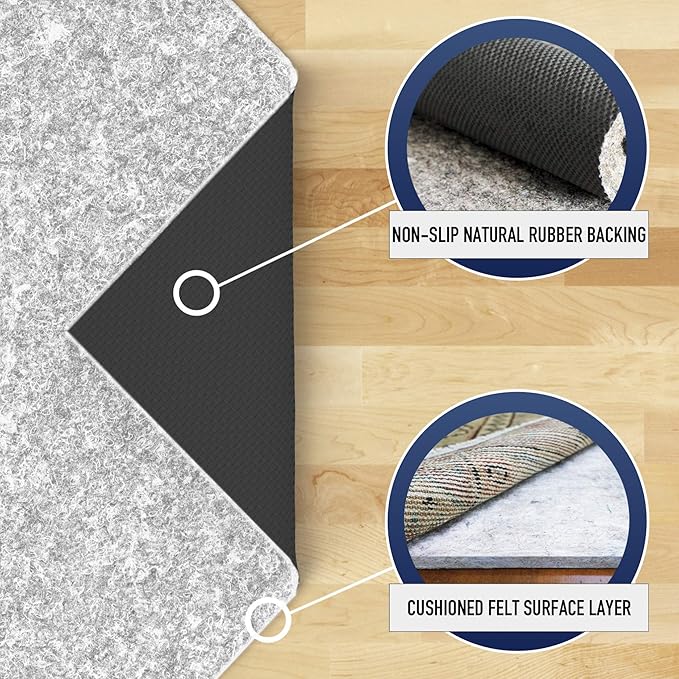 RUGPADUSA - Dual Surface - 6'10" x 8'10" - 1/4" Thick - Felt + Rubber - Non-Slip Backing Rug Pad - Safe for All Floors