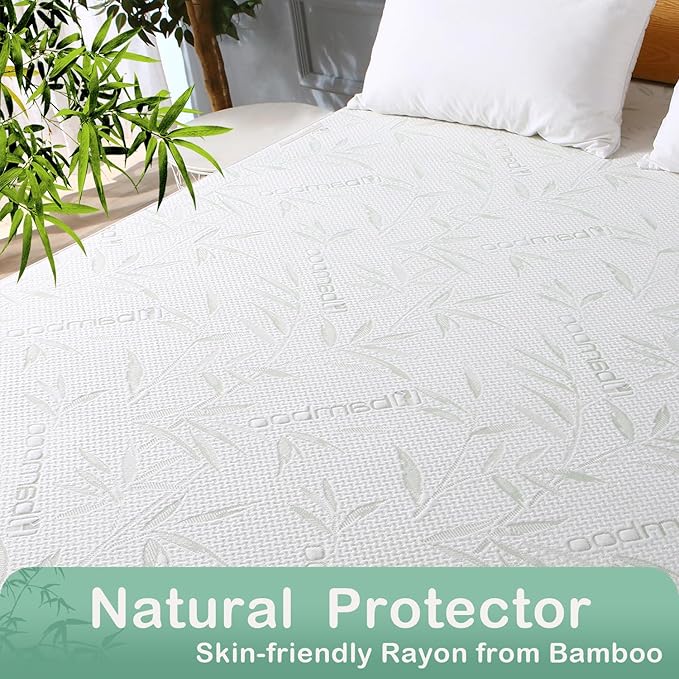 Queen Mattress Protector Waterproof Mattress Pad Washable Bamboo Rayon Mattress Cover Breathable Noiseless Bed Protector 5" - 21'' Elastic Fitted Deep Pocket