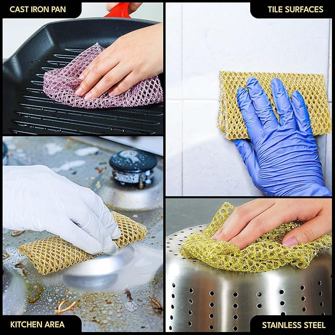Heavy Duty Dish Scrubbers, Non-Scratch Scouring Pads - Odorless & Long Lasting Mesh Dish Cloth - Replace Sponges - Kitchen, Floor and Bathroom Usage - Made in Korea (2 Pcs)