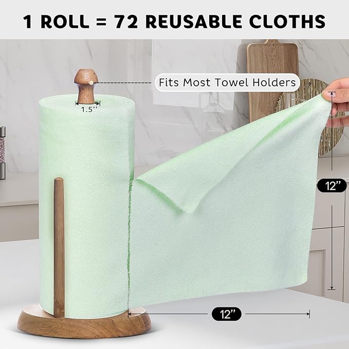 Matthew Microfiber Cleaning Cloth Roll 72Pack (12" x 12") Reusable Paper Towels&Washable Tear Away Towels,Ultra Water Absorbent Lint&Streak Free Cleaning Rags for Glass,Dishwash,Bathroom,Cars-Green