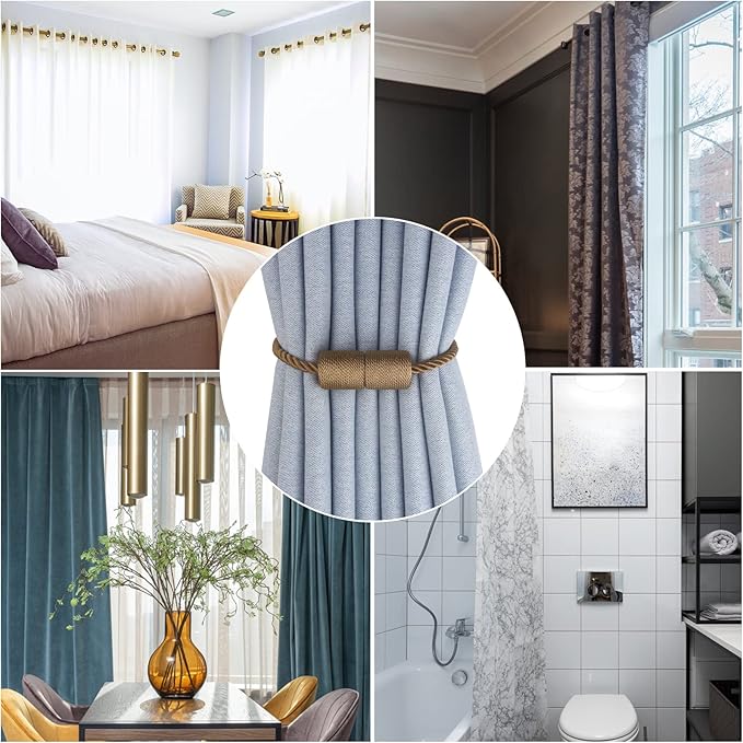 Magnetic Curtain Tiebacks 4 Pack Khaki Curtain Rope Tieback Curtain Holders for Drapes Modern Tie Backs Decorative Curtain Holdbacks