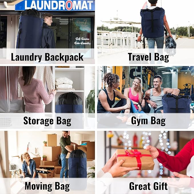 Laundry Bag Backpack, 125L Extra Large Travel Laundry Bags with Shoulder Straps, Adjustable & Extendable Design, Laundry Hamper Bag with 3 Pockets for Laundromat, College, Travel, Camping