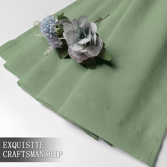 Tollpiz Sheer Tier Curtains Kitchen Linen Textured Half Curtain Sheers Light Filtering Rod Pocket Voile Bathroom Short Curtains for Farmhouse, 25 x 30 inches Long, Sage Green, Set of 2 Panels