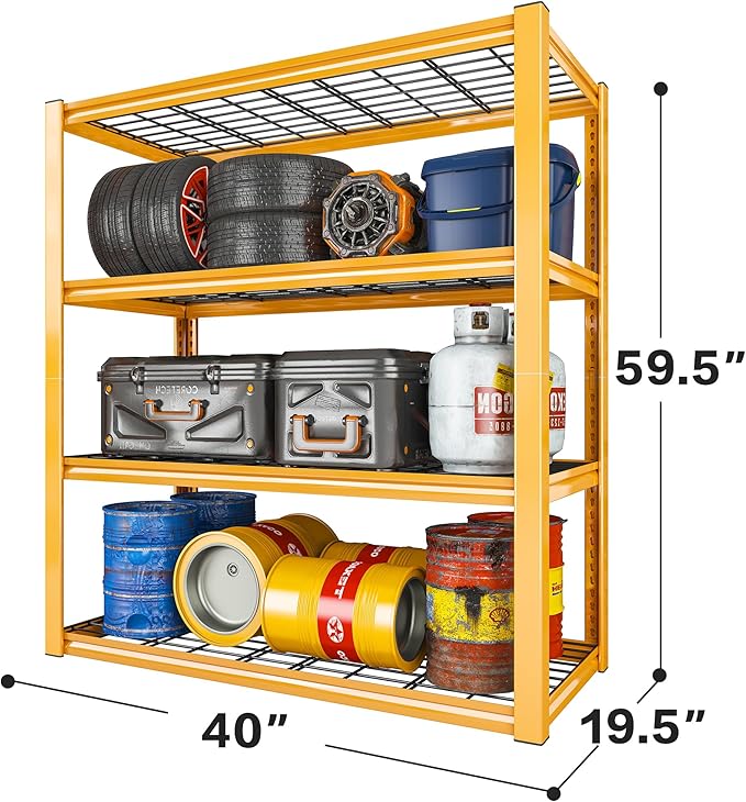 REIBII 40" W Garage Shelving 2240 LBS Storage Shelves Adjustable Heavy Duty Shelving 4 Tier Metal Shelves for Storage 59.5"H Metal Shelf for Pantry Basement Warehouse 40"W × 19.5"D × 59.5"H, 2 Pack