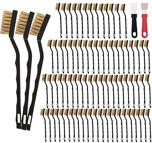 80 Pcs Mini Wire Brush Brass Brush Set, Curved Handle Masonry Brush Wire Brush for Cleaning Welding Slag and Rust