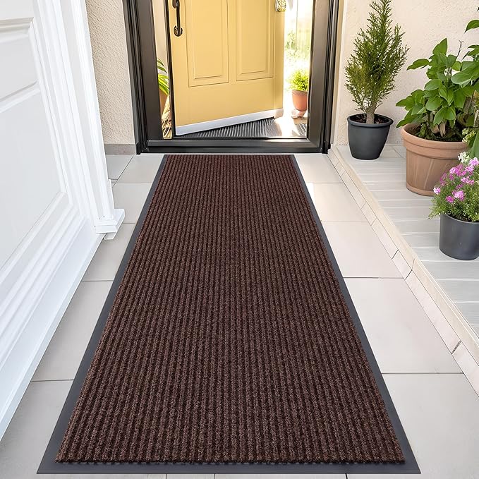 OLANLY Front Door Mat Indoor Outdoor Entrance, Waterproof Heavy Duty Doormat, Fade Resistant, Low Profile, Easy Clean Patio Porch Welcome Floor Mats for Entry, 47x23, Brown