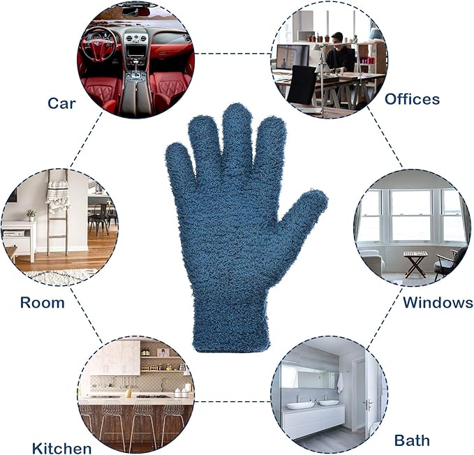 Patelai 2 Pairs Microfiber Gloves for plants Dusting Cleaning Glove Mittens House Cars Blinds Dusting(Yellow, Dark Blue, Large)