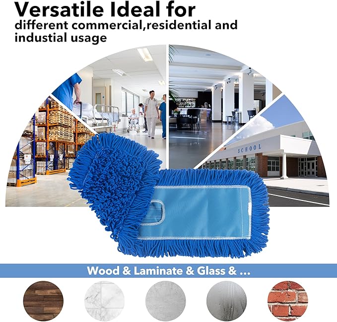 Matthew 36'' Microfiber Loop Dust Mop Washable Commercial&Residential Heavy Duty Mop Head Replacement Premium Absorbent Industrial Dust Mop Refill Pads for Hardwood, Office,Garage and Hotel -3Pack