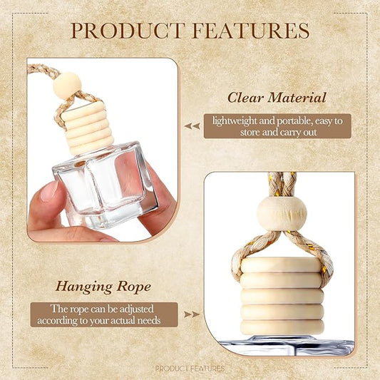 BBTO 50 Pcs Hanging Car Air Freshener Car Diffuser Bottles Empty Glass Perfume Bottle Freshener Diffuser Bottle Pendant for Essential Oil Fragrance Aromatherapy Bottle Ornament(Cube)