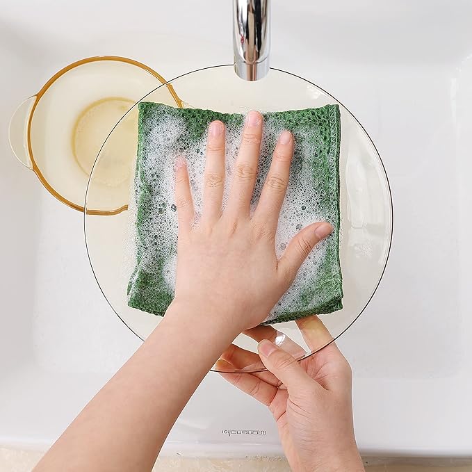 Homaxy 100% Cotton Waffle Weave Kitchen Dish Cloths, Ultra Soft Absorbent Quick Drying Dish Towels, 12 x 12 Inches, 12-Pack, Grass Green