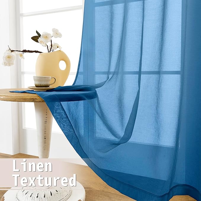 Tollpiz Sheer Door Curtain Closet Linen Textured Curtain Sheers Doorway Light Filtering Voile French Door Rod Pocket Curtains Patio Glass Door, 25 x 80 inches Long, Classic Blue, Set of 1 Panel