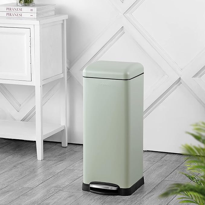 happimess HPM1007E Betty Retro 8-Gallon Step-Open Trash Can with Soft-Close Lid, Fingerprint Resistant, Modern, Minimalistic for Home, Kitchen, Laundry Room, Office, Bedroom, Bathroom, Mint Green