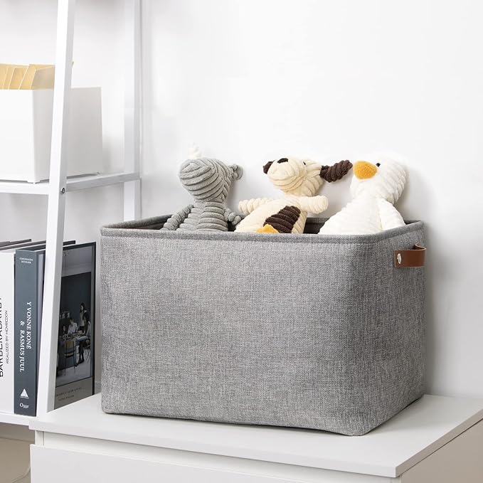 DULLEMELO Storage Baskets Large 16"x12"x12" Tall Rectangular Baskets Fabric Storage Bins for Organizing [1 Pack] Collapsible Linen Shelf Baskets for Clothes, Toys, Closet, Laundry (Grey)