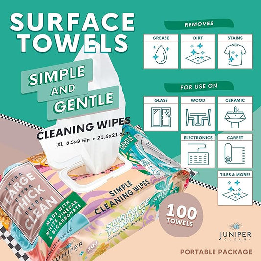 6 Packs Surface Cleaning Wipes, Thick & Large Dispose, All-Purpose Cleaner for Bathroom, Kitchen, Office, 100 Count Soft Flow, Biodegradable, Mix Scent