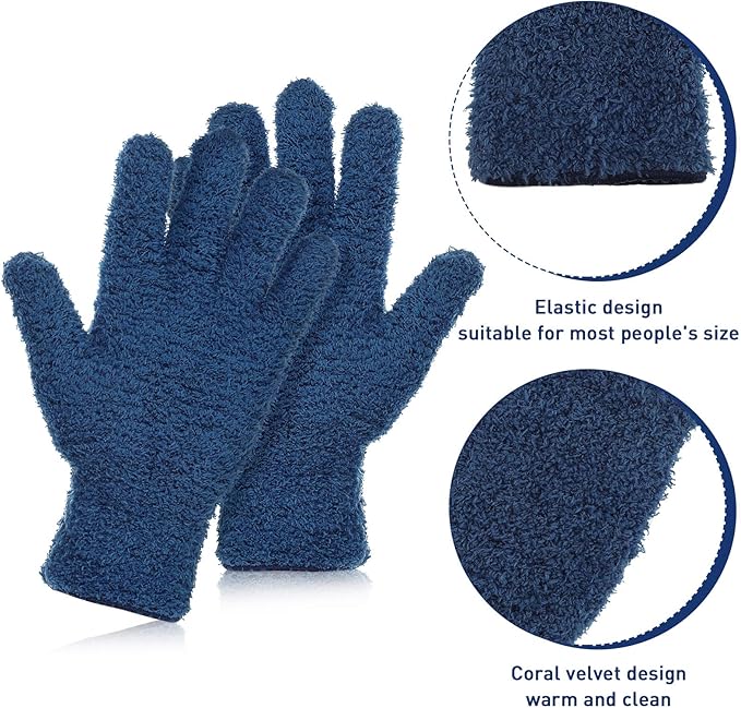 Patelai 2 Pairs Microfiber Gloves for plants Dusting Cleaning Glove Mittens House Cars Blinds Dusting(Gray, Dark Blue, Large)