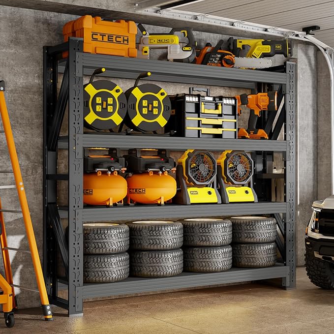 4000LBS Storage Shelves Heavy Duty, 48" W Metal Garage Shelving Units, 4 Tier Adjustable Shelf, Garage Storage Shelves Rack, Industrial Shelving for Warehouse, Basement,48" W x 20" D x 79" H