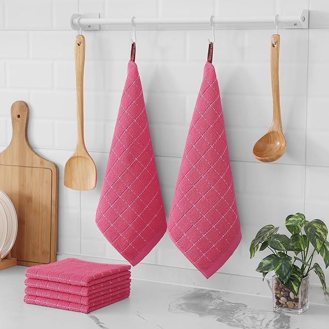 Homaxy 100% Cotton Terry Kitchen Dish Cloths, Ultra Soft and Absorbent Dish Towels for Kitchen, Suitable for Drying and Washing Dishes, 8 Pack, 12 x 12 Inches, Rose Red