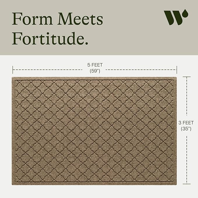 WaterHog Heavy Duty Doorway Mat, 3' x 5', Made in USA, Durable & Skid-Resistant Entryway Mat, Water-Trapping, Indoor/Outdoor Decorative Floor Covering, Cordova Collection, Khaki/Camel