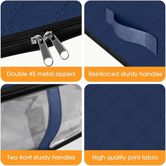 StorageRight Under Bed Storage Bins, 4-Pack 40L Foldable Fabric Storage Bags with Transparent Window, Breathable Organizer for Clothes/Blanket/Comforter/Quilt, Blue