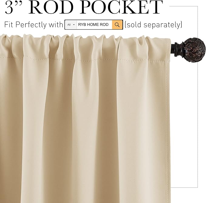 RYB HOME Dorm Curtains Room Darkening, 45 inch Length Privacy Window Treatment Thermal Insulated Covers for Shortage Room Studio Nursery, W34 x L45 inch, 2 Panels, Biscotti Beige