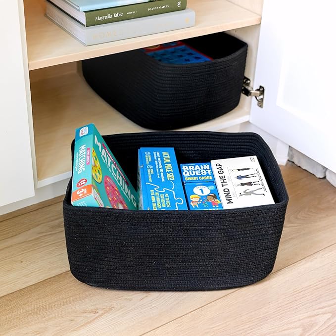 NaturalCozy Storage Baskets 16.8”x13”x7.6” Cotton Rope Woven Baskets for Organizing 3-Pack | Toy Storage Bins | Basket for Shelves, Laundry, Blanket, Clothes, Closet, Kitchen, Bathroom, Gifts