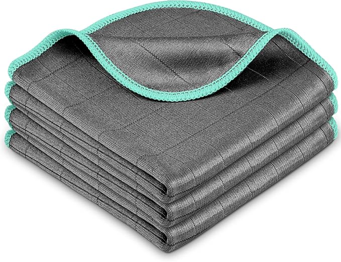 Airlab Microfiber Cleaning Cloth for Glass Cleaner Window Polishing Car Auto Detailing Lint Free Drying Dishes Kitchen Bathroom Magic Cleaning Cloths, Pack of 3, 12" x 12", Grey-Green