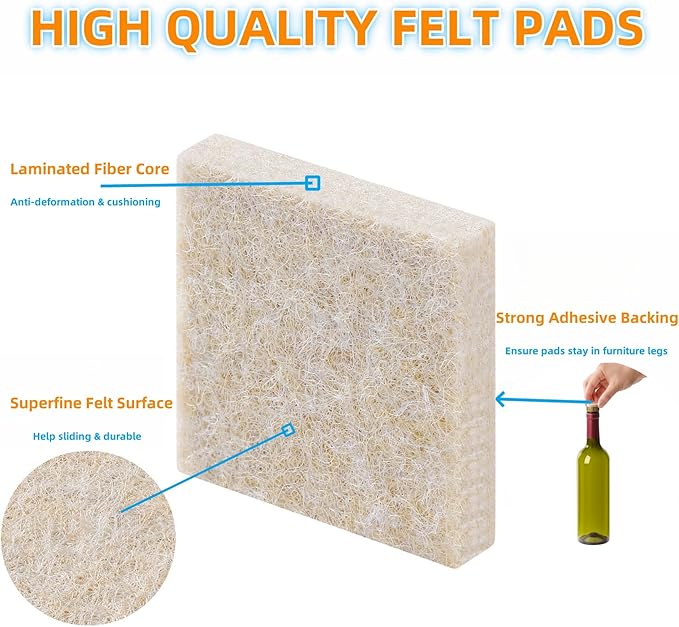 Furnigear Felt Strips with Adhesive Backing for Furniture - Felt Furniture Pads for Hardwood Floors, Furniture Chair Feet Felt Pads, Furniture Floor Protector Sliders 30 Pcs 3 x 1/2" Rectangular Beige