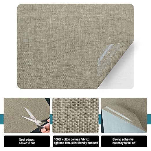 J.CARP 2Pcs Linen Repair Patches, Large Self-Adhesive Fabric Patch for Sofas, Couch, Furniture, Car Seats (8 * 11 inches-2PCS Khaki)