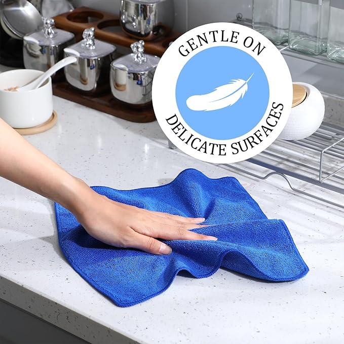 Tanlade Microfiber Cleaning Cloth Cleaning Rags Reasonable Kitchen Towels Microfiber Towels Cars Wash Dry Erase Cloth(12 x 12 Inch,Blue,10 Pcs)