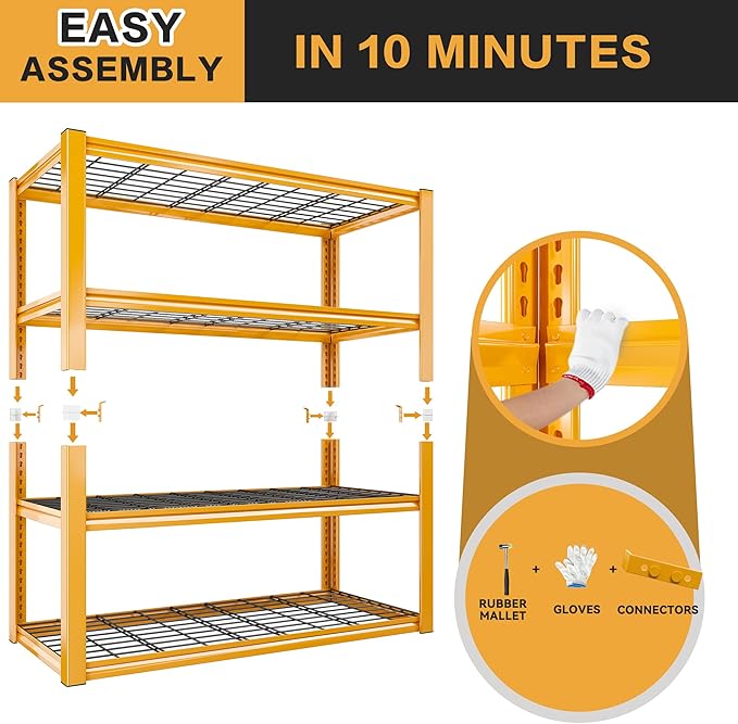 REIBII 40" W Garage Shelving 2240 LBS Storage Shelves Heavy Duty Metal Shelving 4 Tier Metal Shelves for Storage Adjustable Garage Shelf for Kitchen Pantry Warehouse Basement 40"W × 19.5"D × 59.5"H