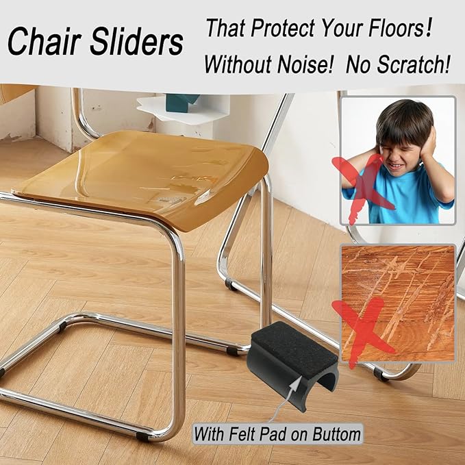 Rectangle U Shaped Chair Leg Tips Cap with Felt Pads,Furniture Feet Protectors Slide Smoothly Glides,Protect Hardwood Floor No Scratches No Noise,Fit 19mm(3/4inch) Diameter Tubular Legs (Black 8PCS)