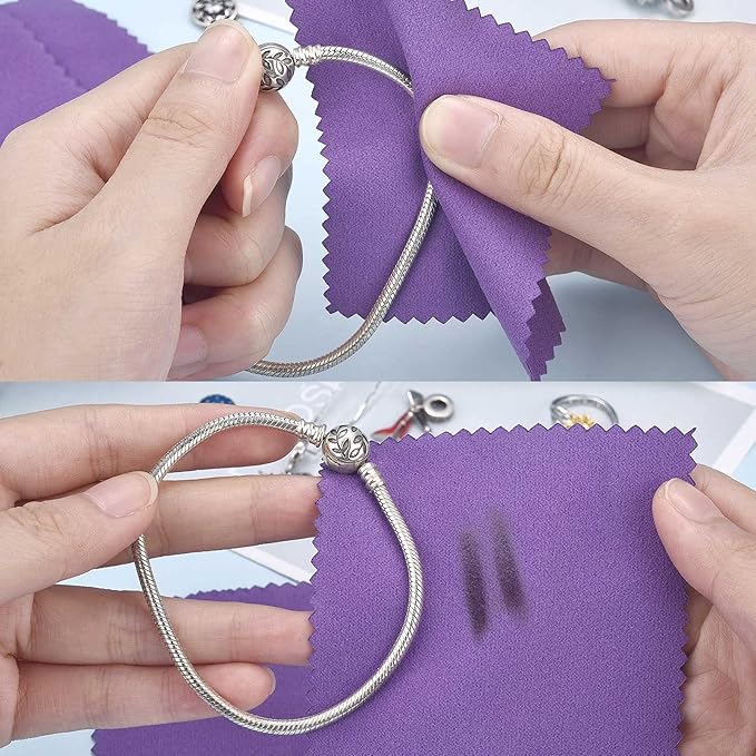 SEVENWELL 50pcs Jewelry Cleaning Cloth Dark Purple Polishing Cloth for Sterling Silver Gold Platinum Small Silver Polish 8x8cm