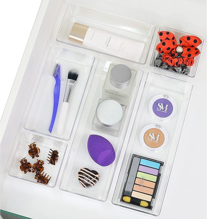 Simple Houseware Clear Drawer Organizer for Office Bin Desk Storage, 3.25"x 9.5", 4 Packs