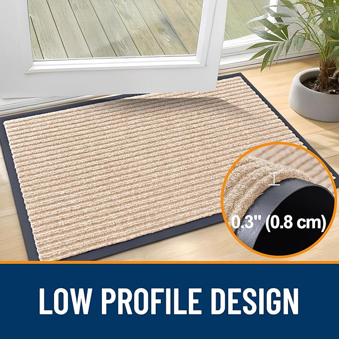 OLANLY Front Door Mat Indoor Outdoor Entrance, Waterproof Heavy Duty Doormat, Fade Resistant, Low Profile, Easy Clean Patio Porch Welcome Floor Mats for Entry, 47x32, Beige