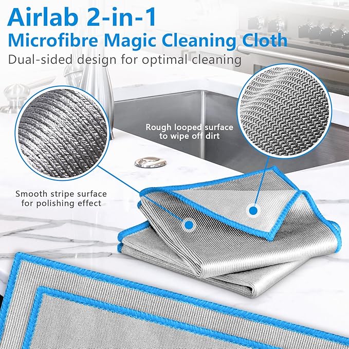 Glass Polishing Cloth Streak Free Miracle Microfiber Cleaning Cloth Lint Free Cleaning Rags for Glasses Kitchen Dish Mirrors Easy Clean, Pack of 6, 12" x 12", Sliver-Blue