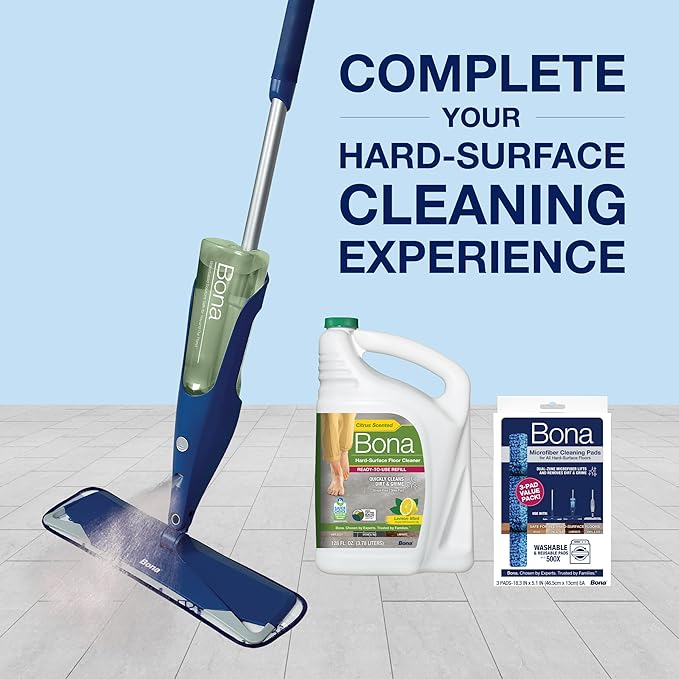 Bona Multi-Surface Floor Cleaner Refill - 128 fl oz - Lemon Mint - Residue-Free Floor Cleaning Solution refill for Spray Mop and Spray Bottles - For Use on Stone, Tile, Laminate, and Vinyl Floors