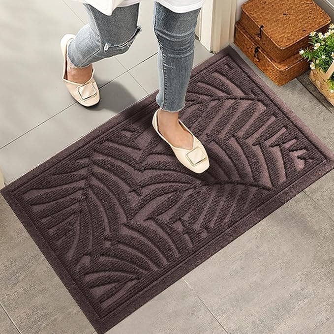 Front Door Mat, Absorbent Resist Dirt Welcome Door Mat Indoor Outdoor, Waterproof Doormat, Sturdy Non Slip Backing, Fade Resistant, Low Profile Entry Mat for Entryway, 36×24, Coffee