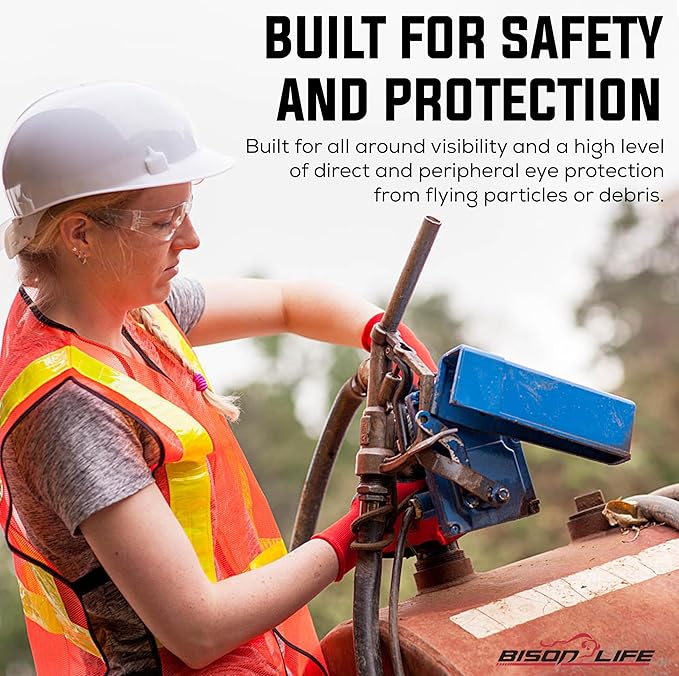 BISON LIFE Safety Glasses - Scratch Resistant Wrap Around Eyewear, Polycarbonate ANSI Z87.1 Impact Resistant Lens