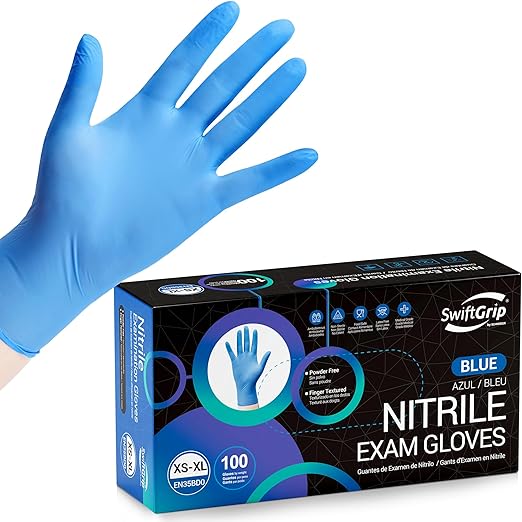Disposable Nitrile Exam Gloves, Blue, Nitrile Gloves Disposable Latex Free, Medical Gloves, Cleaning Gloves, Food-Safe Rubber Gloves, Powder Free, Non-Sterile, 100-ct Box (Medium)