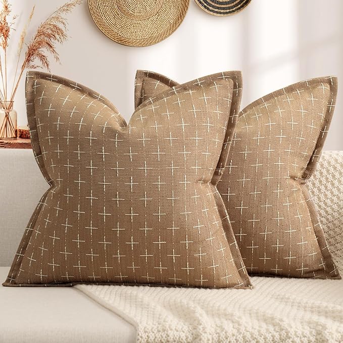ZWJD Throw Pillow Pillow Covers 26x26 Set of 2 Soft Polyester Textured Pillow Covers with Stylish Flange Edge Cozy Farmhouse Throw Pillows for Couch Bed Sofa Living Room