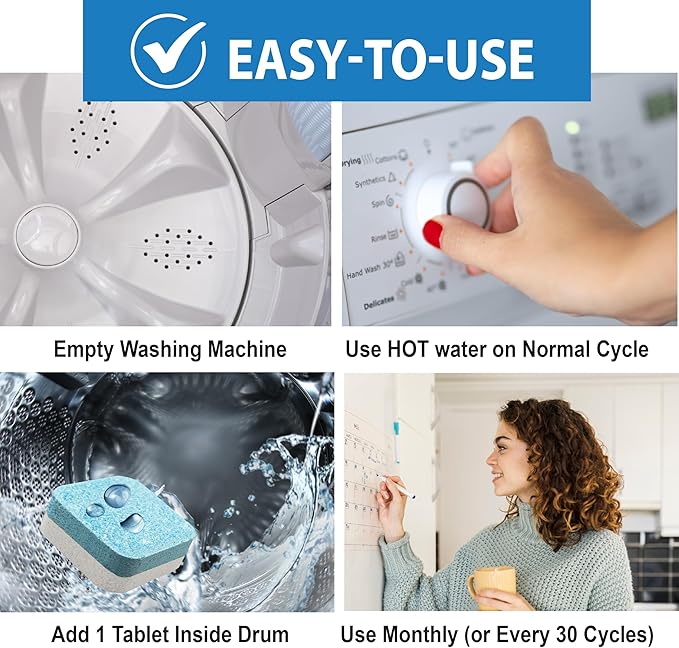 SANI 360° Washing Machine Cleaning tablets, 12 pack is Formulated with Enzyme, Deep Cleans and Deodorizes Front and Top Loading Washers use up to 1-year supply Unscented