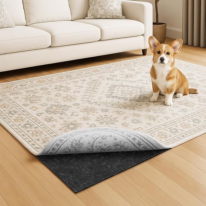 Warmstar 3x5 FT Non Slip Rug Pad,100% Waterproof Felt Rug Pad for Hardwood Floors,1/4” Thick Soft Carpet Pad with Natural Rubber Backing, Secure Grip & Floor Protection