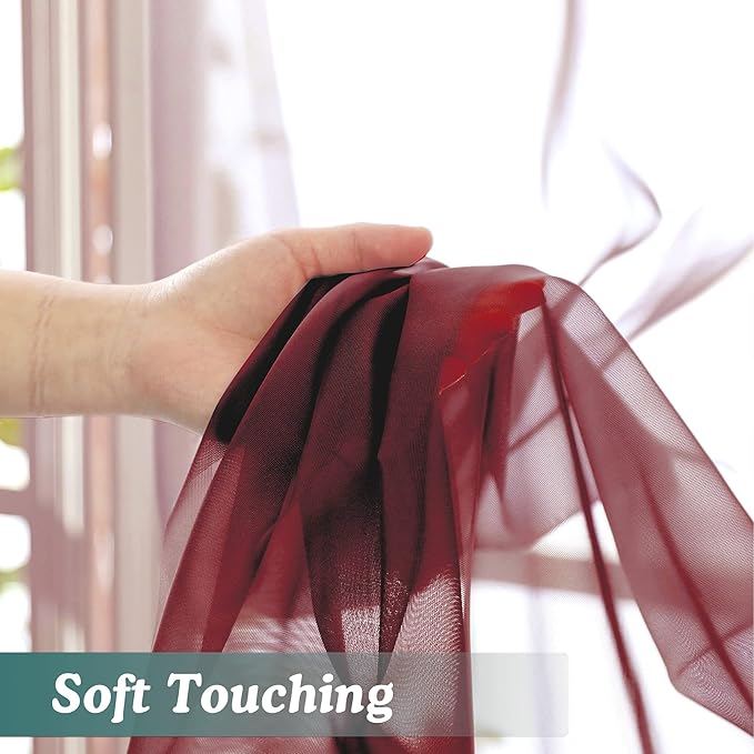 Chyhomenyc Burgundy Sheer Curtains 78 Inches Long 2 Panels Set for Living Room, Light Filtering Voile Lightweight Bedroom Curtains, Rod Pocket Solid Window Treatment Drapes, Each 42W x 78L