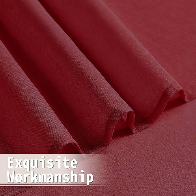 Tollpiz Sheer Curtains Closet Linen Textured Curtain Sheers Doorway Light Filtering Voile Patio Glass Door Rod Pocket Curtains French Door, 54 x 80 inches Long, Burgundy Red, Set of 1 Panel