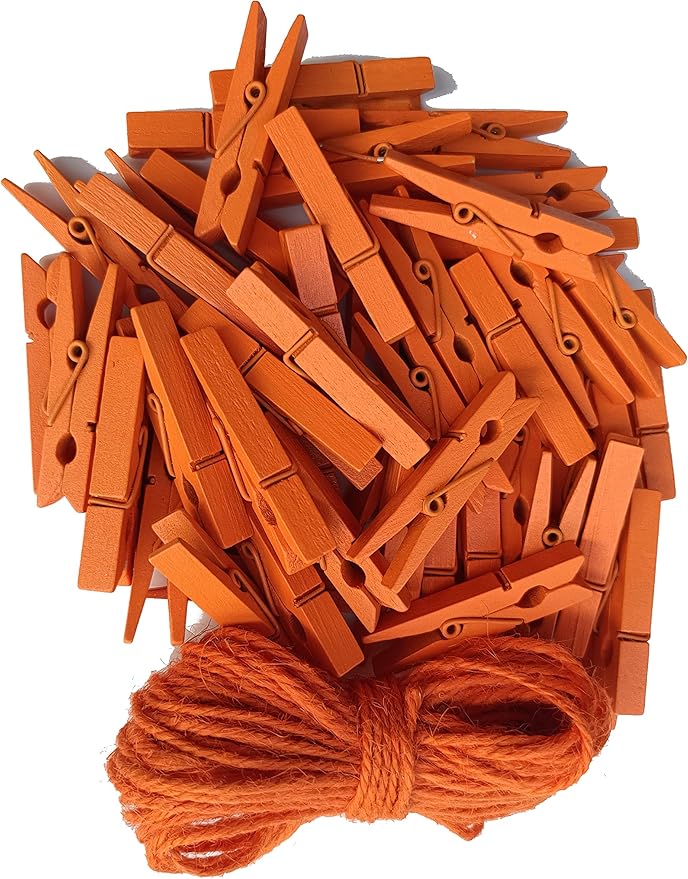 1.9 in Orange Wood Clothespins Hang Kids Artwork Craft Project Clothes Clips for Drying Bag Pegs with String Pack 50
