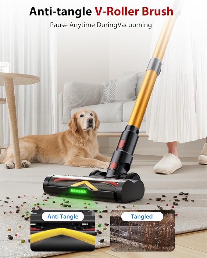 Cordless Vacuum Cleaner, 75Mins/48KPa/580W Self-Standing Vacuum Cleaners for Home, with Anti-Static&Anti-Tangle Brush, LED Touch Screen, Stick Vacuum for Carpets, Pet Hair, Hardwood Floors