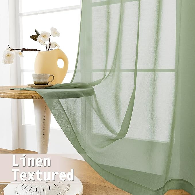 Tollpiz Short Sheer Door Curtain Closet Linen Textured Curtain Sheers Doorway Light Filtering Voile Patio Door Rod Pocket Curtains French Door, 54 x 54 inches Long, Sage Green, Set of 1 Panel
