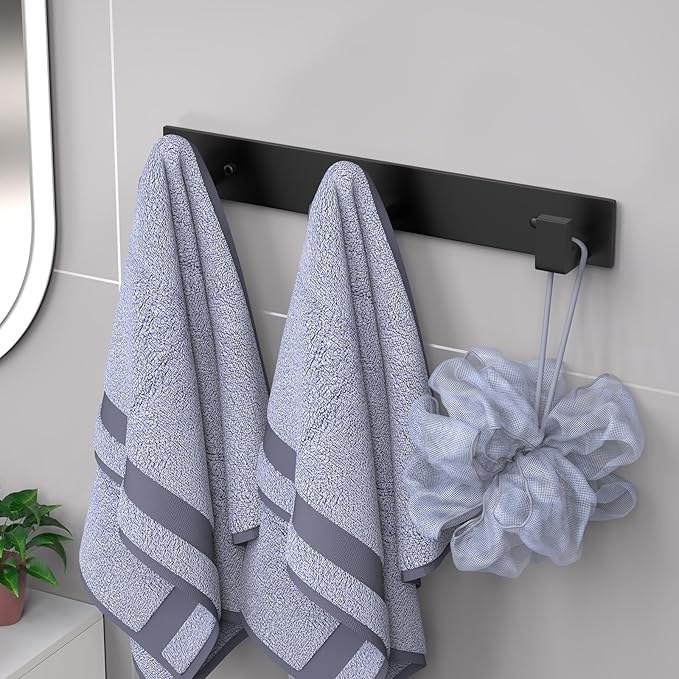 PMMASTO Coat Rack Wall Mount, Coat Hooks Wall Hooks for Hanging, Stainless Steel Coat Hanger Towel Hooks for Bathrooms, Coat Rack Hat Rack (Black 3 Hooks, 1 Pack)