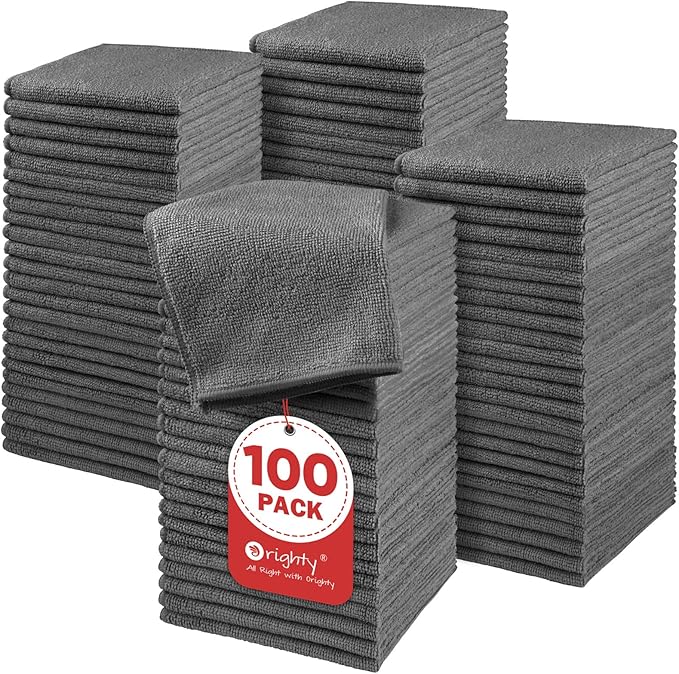 Orighty Microfiber Washcloths Bulk Towels Set 100 Pack, Highly Absorbent and Soft Feel Face Cloths, Multi-Purpose Wash Cloths & Hand Towels for Bathroom, Hotel, Spa, and Gym, 12x12 Inch, Grey