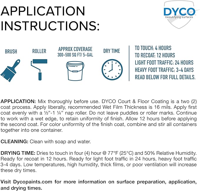DYCO Court & Floor Anti-Slip Coating - Slip-Resistant Pavement, Cement & Concrete Paint for Pickleball, Tennis & Basketball Courts, Exceeds ADA Standards for Safety Areas (Stone Gray, 5 Gallons)